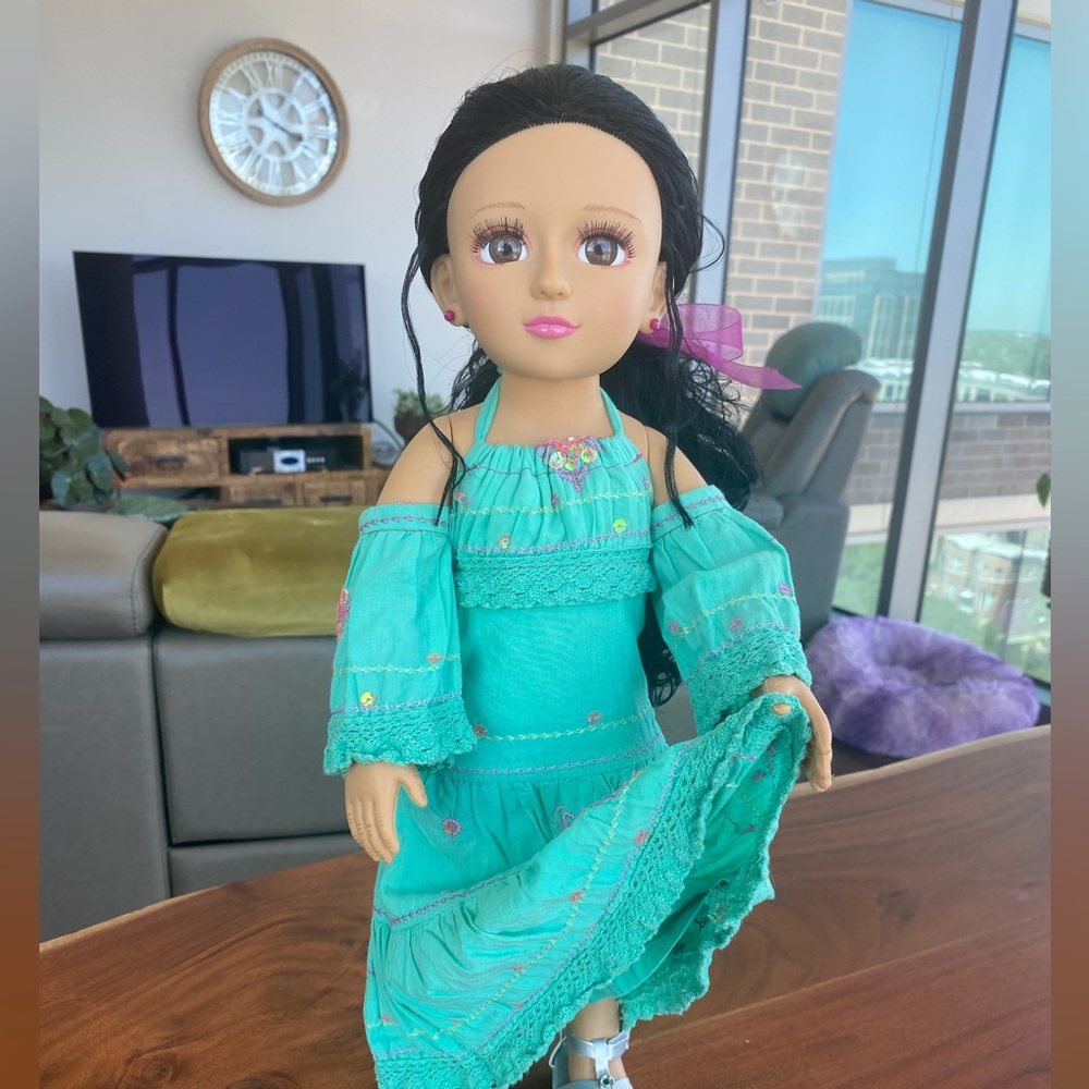 Slightly thinner than most 18” type dolls… random doll I bought  & I made dress